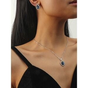 3 Piece Rhinestone Sapphire Necklace and Earring Set
